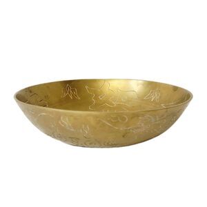 Vintage Heavy Solid Brass Chinese Hand Carved Intricate Engraving Of Dragon Bowl